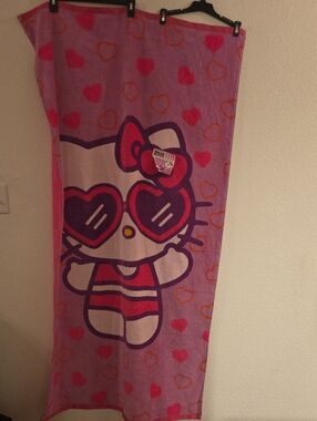 Hello Kitty Pink Purple Heart Beach Towel